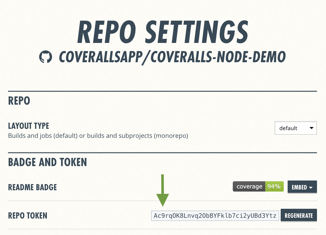 Repo Token on Repo Settings Page